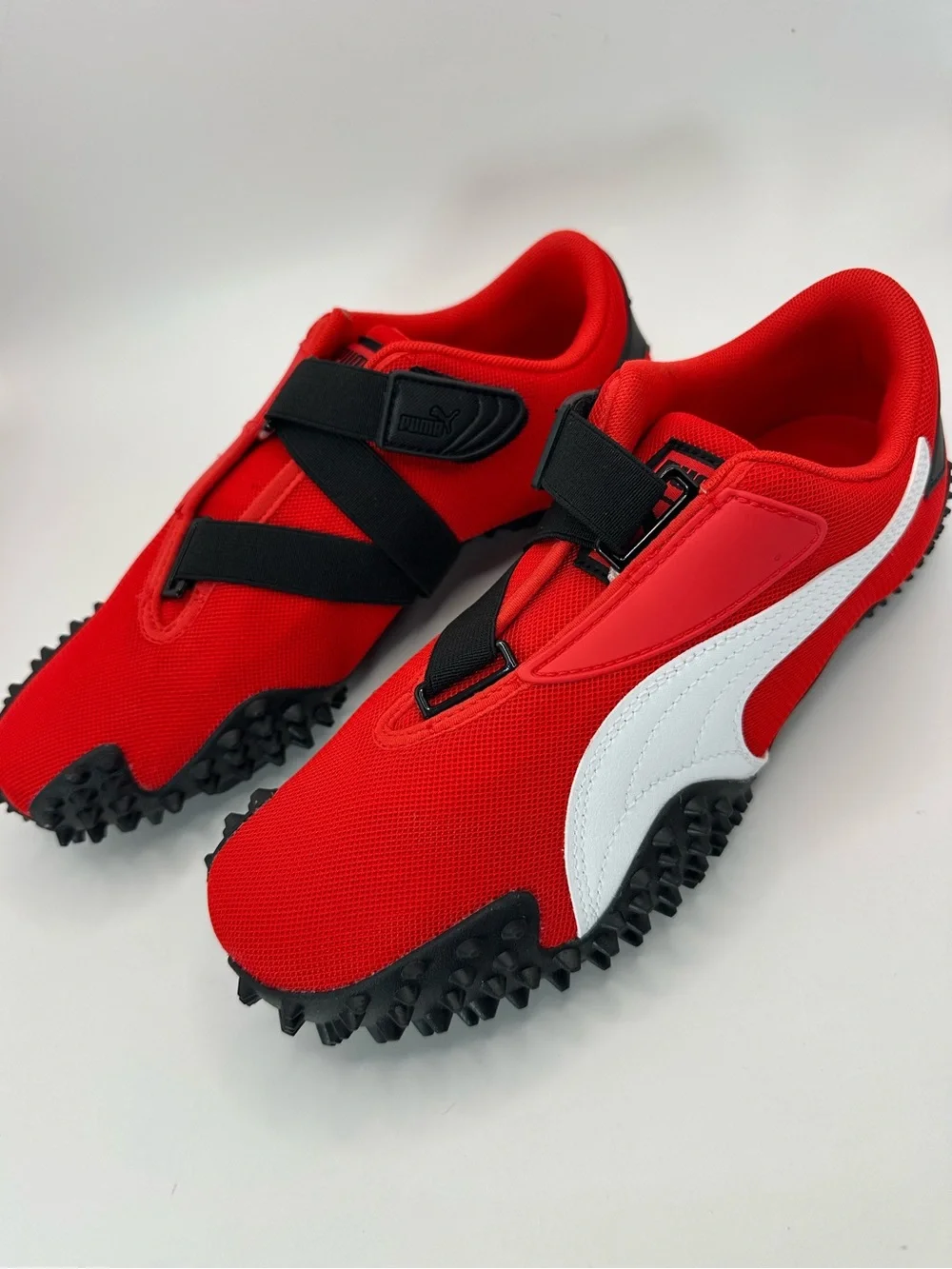 Puma Red and White Spike-Style Athletic Sneakers visible defects